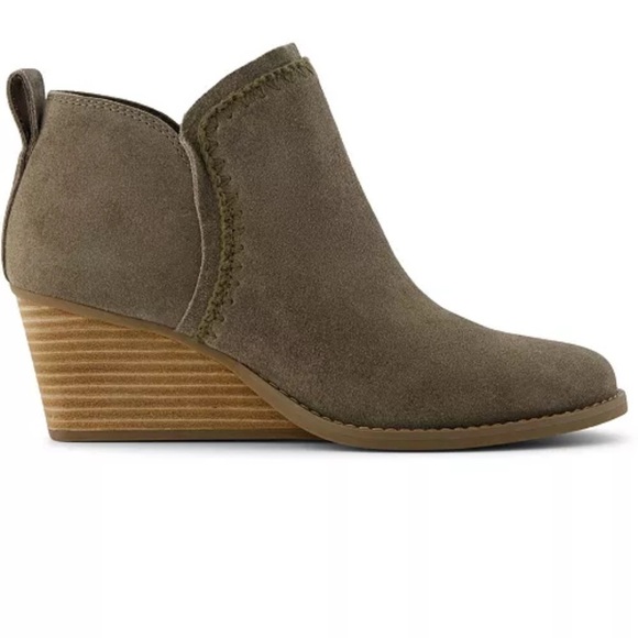 Toms Shoes - Toms Womens Kaia canteen  green Faux Suede Solid Wedge Booties New size 11